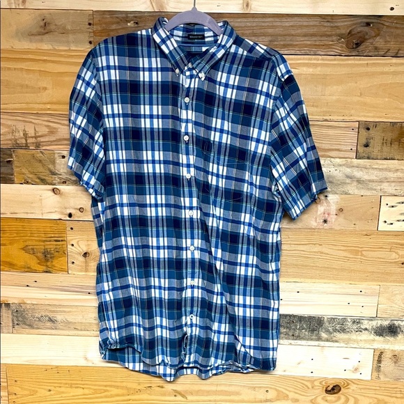 American Eagle Outfitters Navy and White Plaid Short Sleeve Lightweight Shirt - Picture 1 of 8